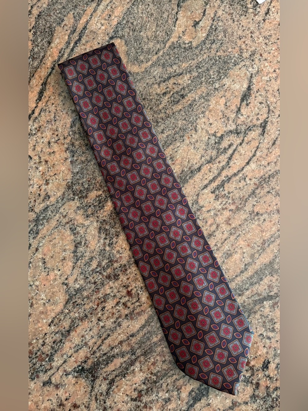 Lanvin 100% Silk Geometric Medallion Pattern Men's Necktie Made in Italy